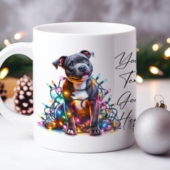 Personalised Staffordshire Bull Terrier In Christmas Lights, 3 of 11