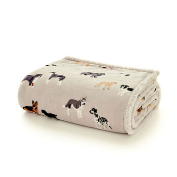 Mixed Dogs Sherpa Fleece Throw Soft Oatmeal Pet Print Blanket 140x180cm 41034500, 2 of 3