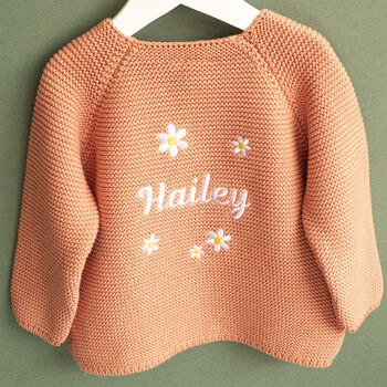 Personalised Baby Cardigan With Daisy And Name Embroidery, 8 of 12