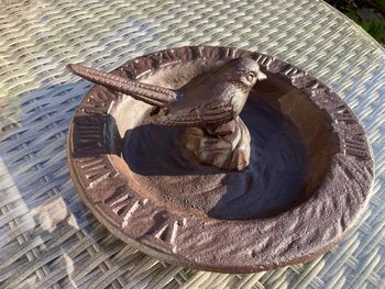 Cast Iron Metal Bird Bath And Feeder Bowl With Sundial Brown Garden, 5 of 6