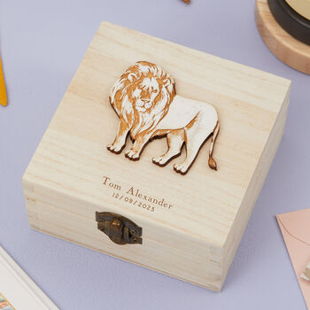 Personalised New Baby Lion Trinket Box, 2 of 2