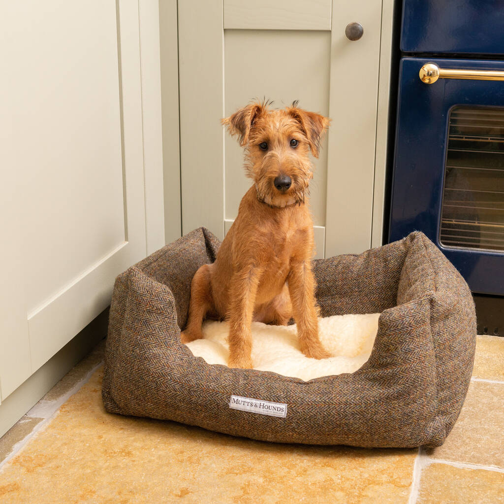 Heritage Tweed And Cream Sherpa Boxy Dog Bed By Mutts & Hounds