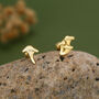 Sterling Silver Mismatched Chanterelle Mushroom 18 G Screw Back Ball Stud Earrings With Ball Backs, thumbnail 2 of 12