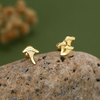 Sterling Silver Mismatched Chanterelle Mushroom 18 G Screw Back Ball Stud Earrings With Ball Backs, 2 of 12