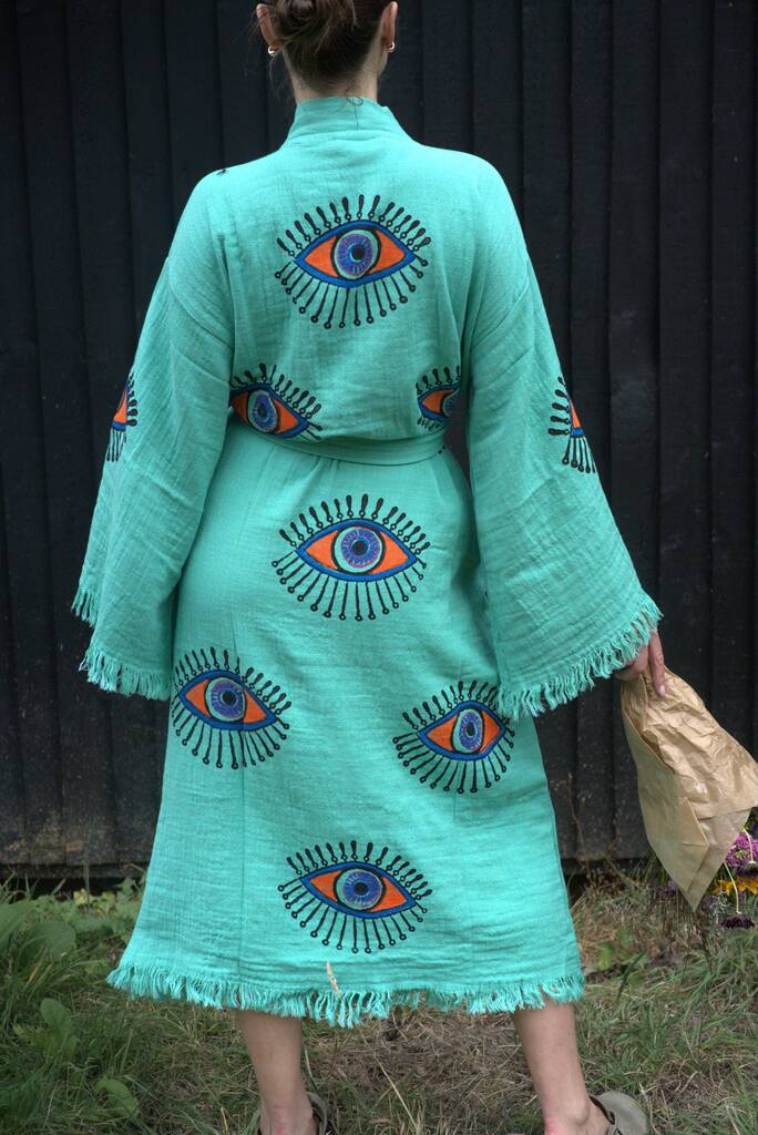 Long Organic Cotton Robe: Jade Green Eye, 1 of 4