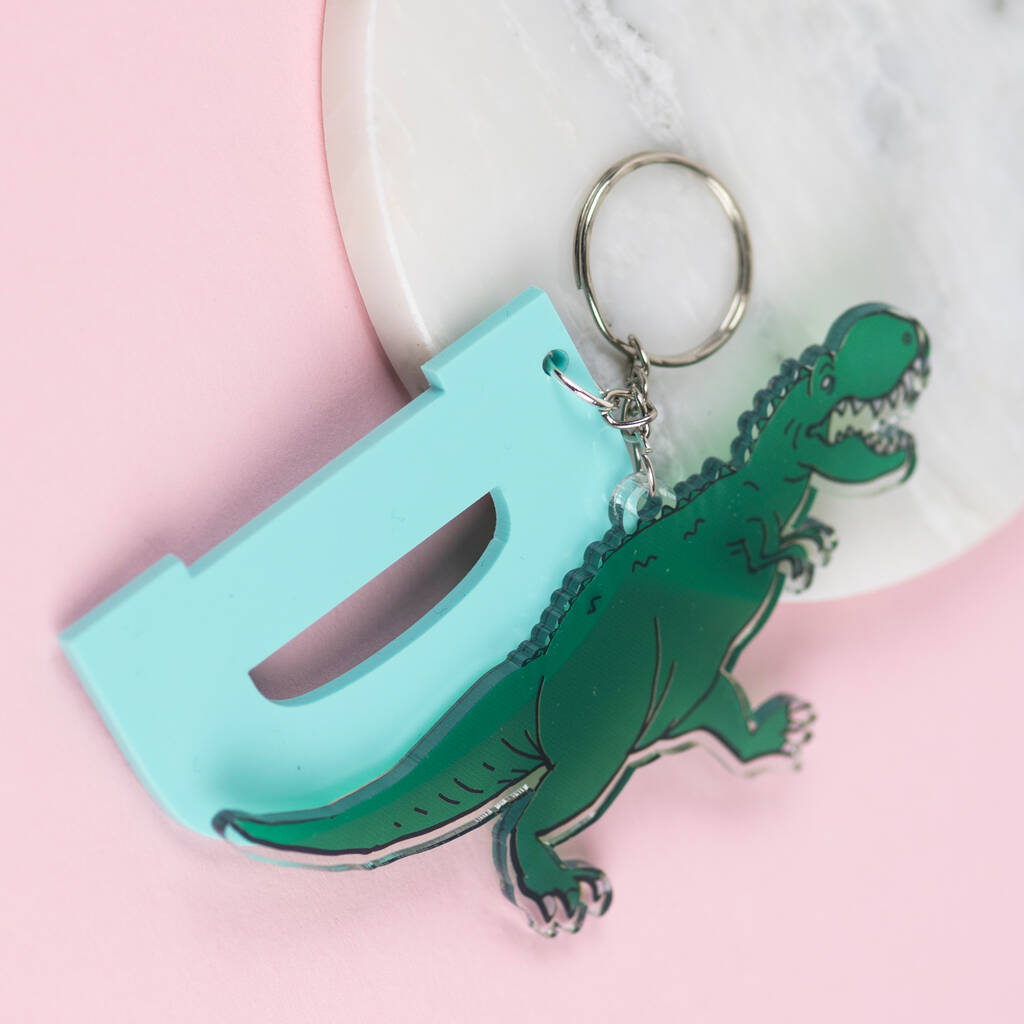 Personalised Dinosaur Book Bag Initial Keyring Charm By Funky Laser ...