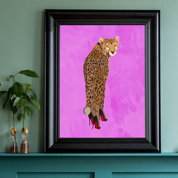 Custom Personalised Cheetah Wearing Heels Art Print, 6 of 8