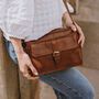 Leather Crossbody Bag With Pocket, Tan, thumbnail 1 of 6