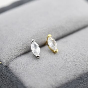 Sterling Silver Marquise Clear Cz Stud Earrings, 2 of 11