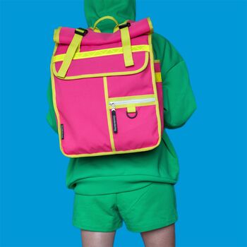 Neon Rolltop Backpack Pannier Pink Bicycle Bag, 8 of 8