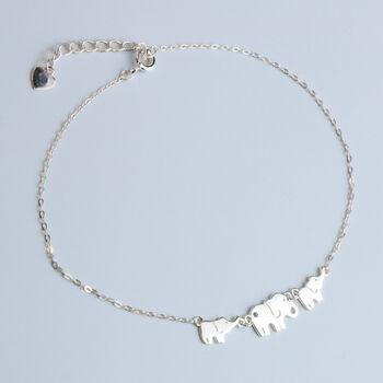 Sterling Silver Elephant Trio Charm Anklet, 2 of 6