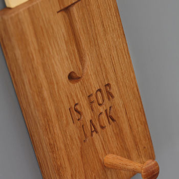 Classic Personalised Engraved Oak Shaker Hook, 3 of 3