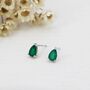 Sterling Silver Tiny Genuine Green Onyx Droplet Stud Earrings, thumbnail 4 of 11