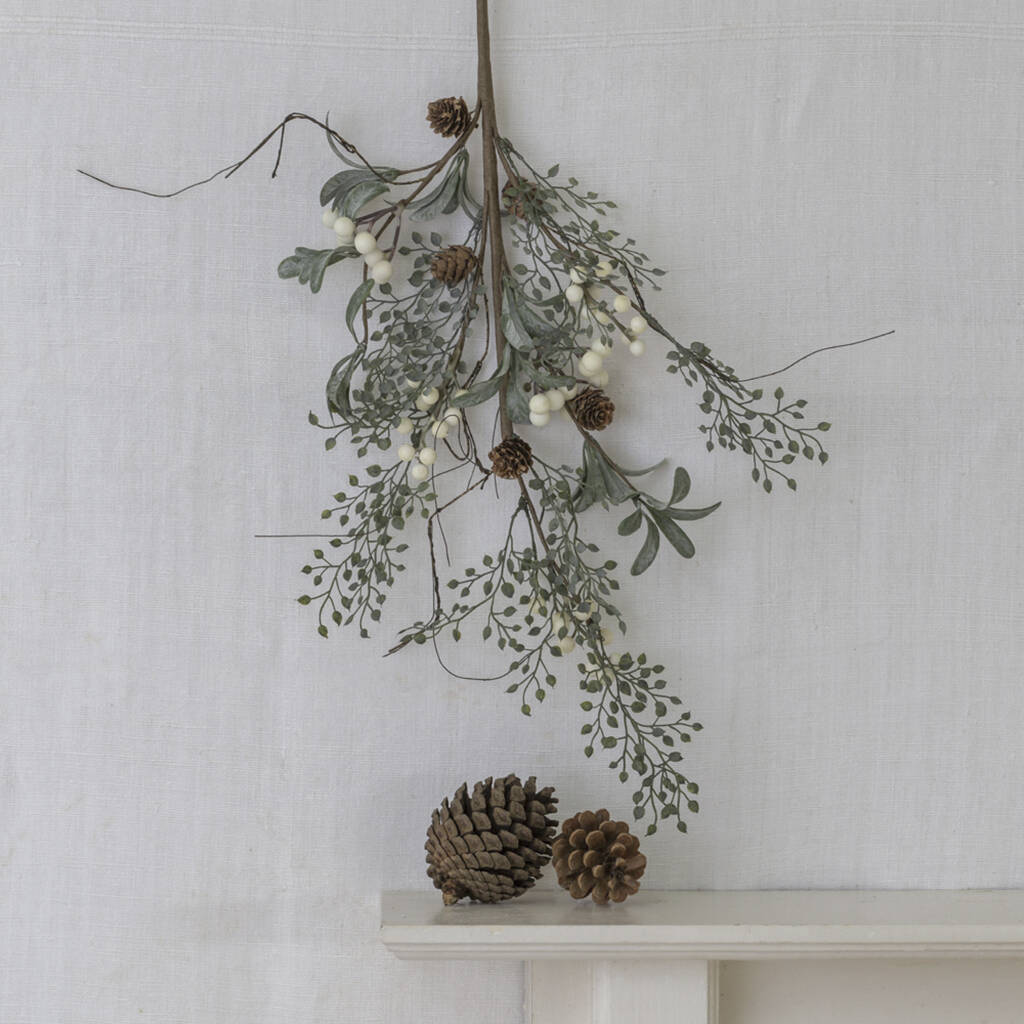 White Berry Spray With Frosted Leaves, 1 of 2