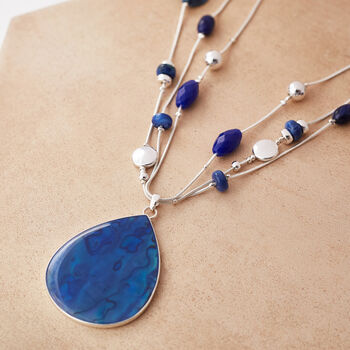 Blue And Silver Chunky Pendant Multi Strands Necklace, 3 of 3