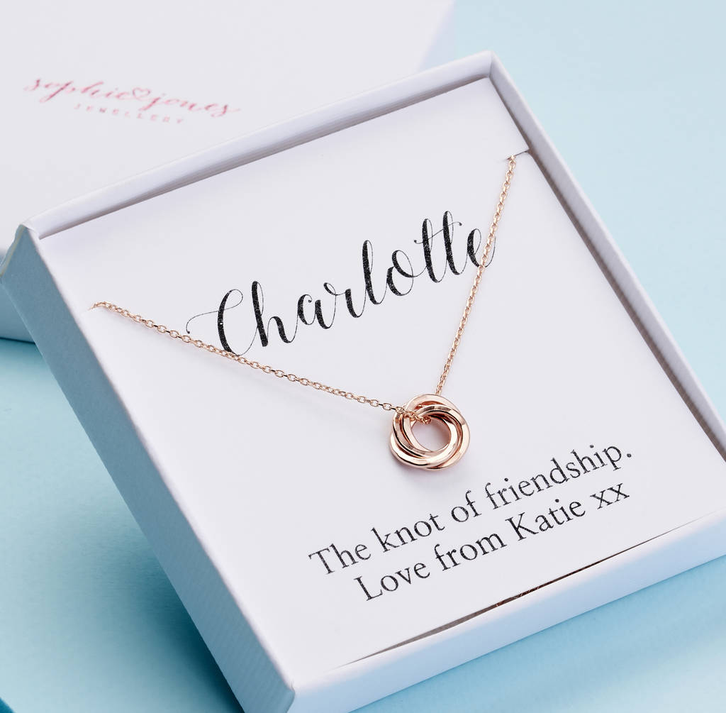 Rose Gold Plated Friendship Knot Necklace By Sophie Jones Jewellery