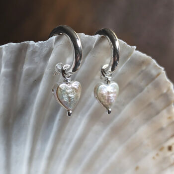 Heart Shaped Freshwater Pearls On Sterling Silver Hoops, 3 of 8