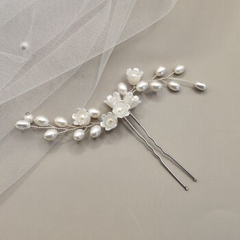 Pearl Flower Bridal Hair Pin With Gold Or Silver Wire, 2 of 13