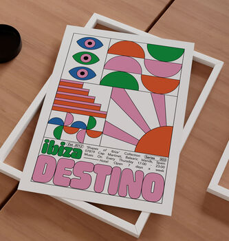 Destino Ibiza Club Print | Poster | Wall Art | Geometric | Dj | Clubbing | Patterned | Bauhaus | Print | House Music, 2 of 8