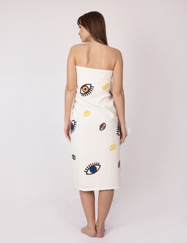 White With Mini Evil Eye Organic Cotton Peshtemal Towel, 5 of 6