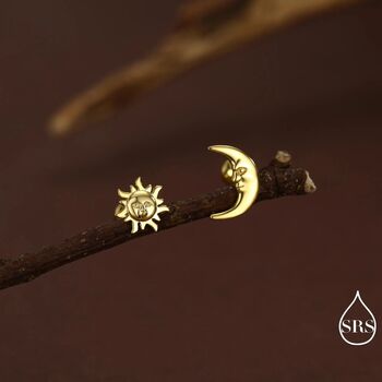 Mismatched Sun And Moon Screw Back Earrings In Sterling Silver, 5 of 10