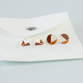 Sterling Silver Brown Geometric Stud Earrings, 4 of 4