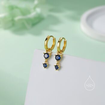 Tiny Double Sapphire Blue Cz Huggie Hoop Earrings, 5 of 11