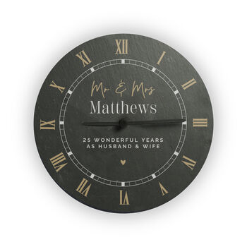 Mr And Mrs Black And Gold Slate Clock Wedding Gift, 4 of 4