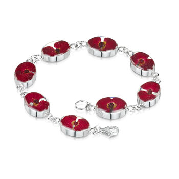 Poppy Bracelet | Sterling Silver Oval Links Bracelet With Real Flowers, 2 of 8