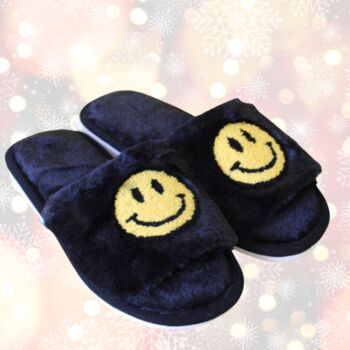 Happy Face Christmas Slippers Black, 3 of 6