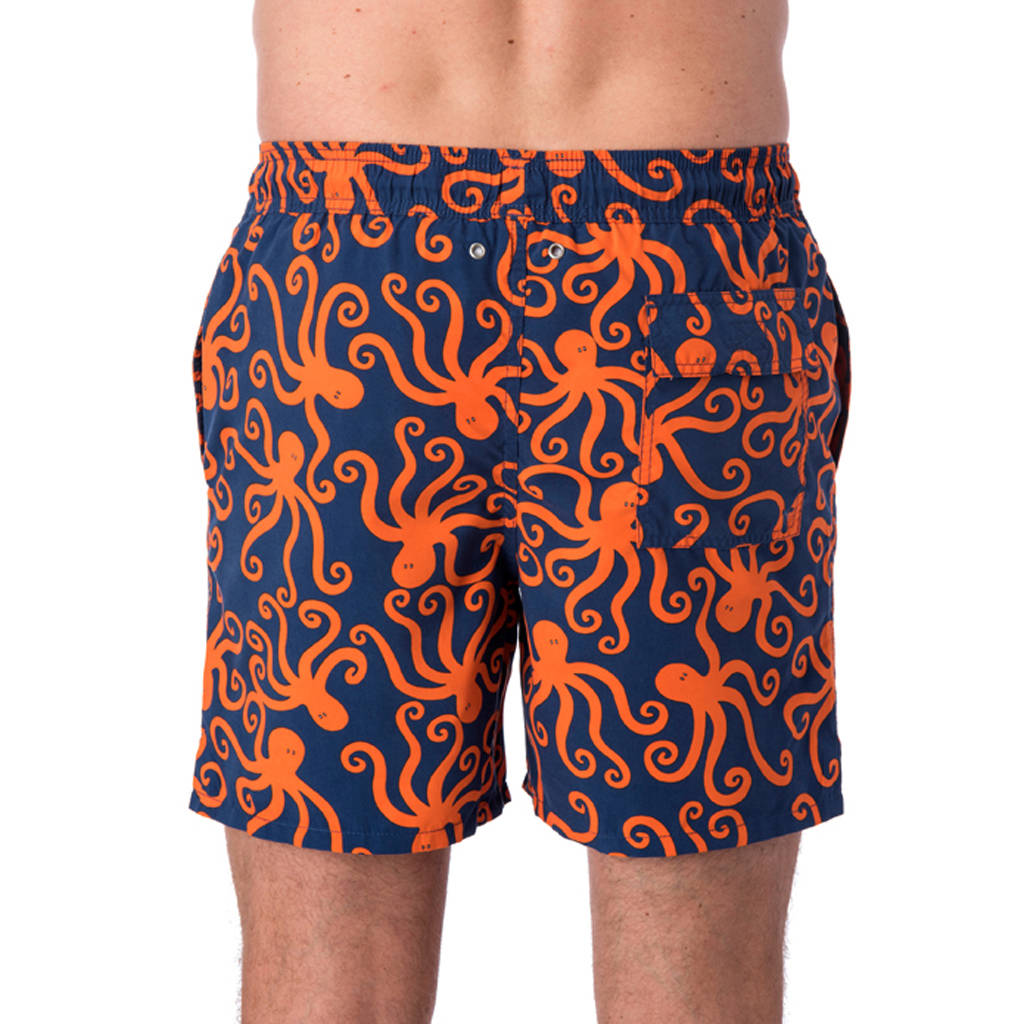 Men's Blue And Orange Octopus Swimming Shorts By Tom and Teddy