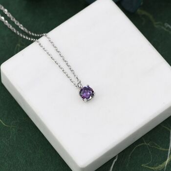 Sterling Silver Amethyst Purple Cz Pendant Necklace, 2 of 11