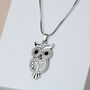 Silver Gold Rose Gold Sparkly Owl Pendant Necklace, thumbnail 1 of 7