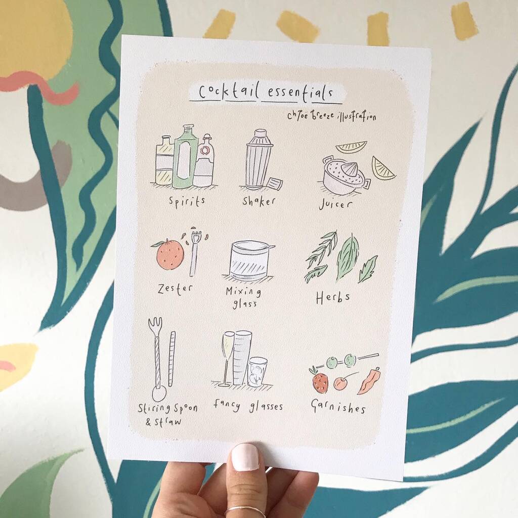 Cocktail Essentials Art Print By Chloe Breeze Illustration