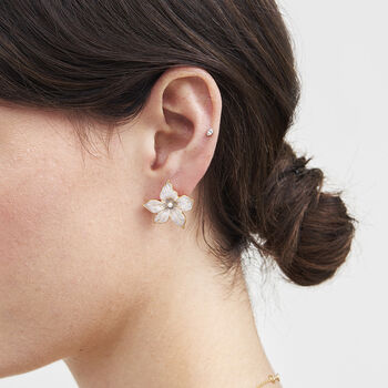 Gold Jasmine And Pearl Oversized Stud Earrings, 2 of 7