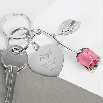 Personalised Pink Rose Keyring, 2 of 5