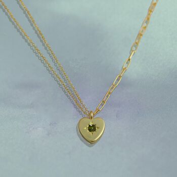 Peridot Heart Charm Double Chain Necklace, 2 of 10