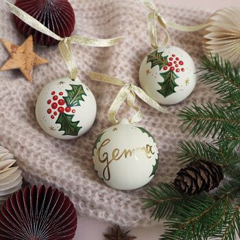 Personalised Festive Foliage Bauble Pink, 5 of 9