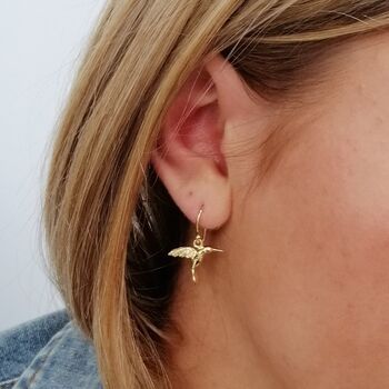 Hummingbird Hook Earrings, Silver Or Gold Plated, 3 of 6