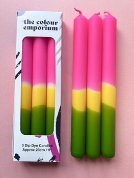 'Club Tropicana' Pink And Green Dip Dye Candle Trio, 3 of 5