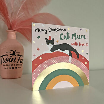 Over The Rainbow Meowy Christmas Cat Mum Card, 2 of 2