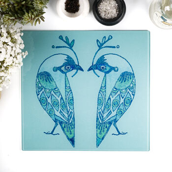 Lovebirds Aqua Turquoise Worktop Protector Cutting Board, 7 of 9