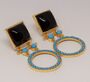 Black Onyx, Turquoise Gold Drop Earrings, thumbnail 1 of 6