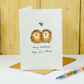 Personalised Hedgehogs In Love Handmade Card, 6 of 6