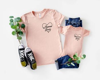 Personalised Heart Mum And Child Matching T Shirt Set, 4 of 4