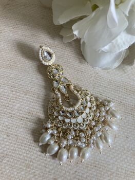 Meenakari White Gold Plated Dangle Indian Earrings, 4 of 7