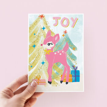 Retro Reindeer Joy Christmas Card, 3 of 4