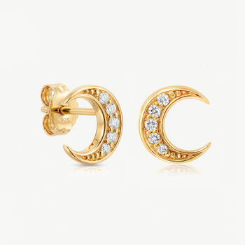 Crescent Moon Stud Earrings In 18k Gold, Women's Celestial Jewellery, 2 of 4
