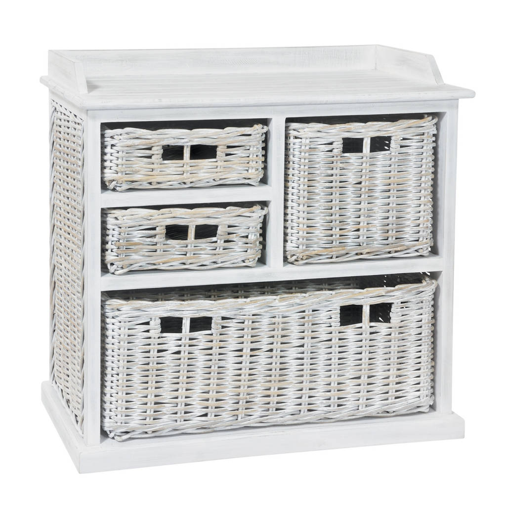 White Wash Multi Storage Four Drawer Basket Chest By The Orchard