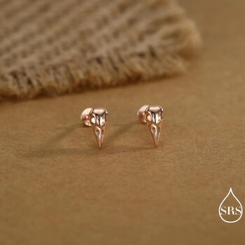 Sterling Silver Bird Skull Internally Threaded Flat Back Earrings, 6 of 12